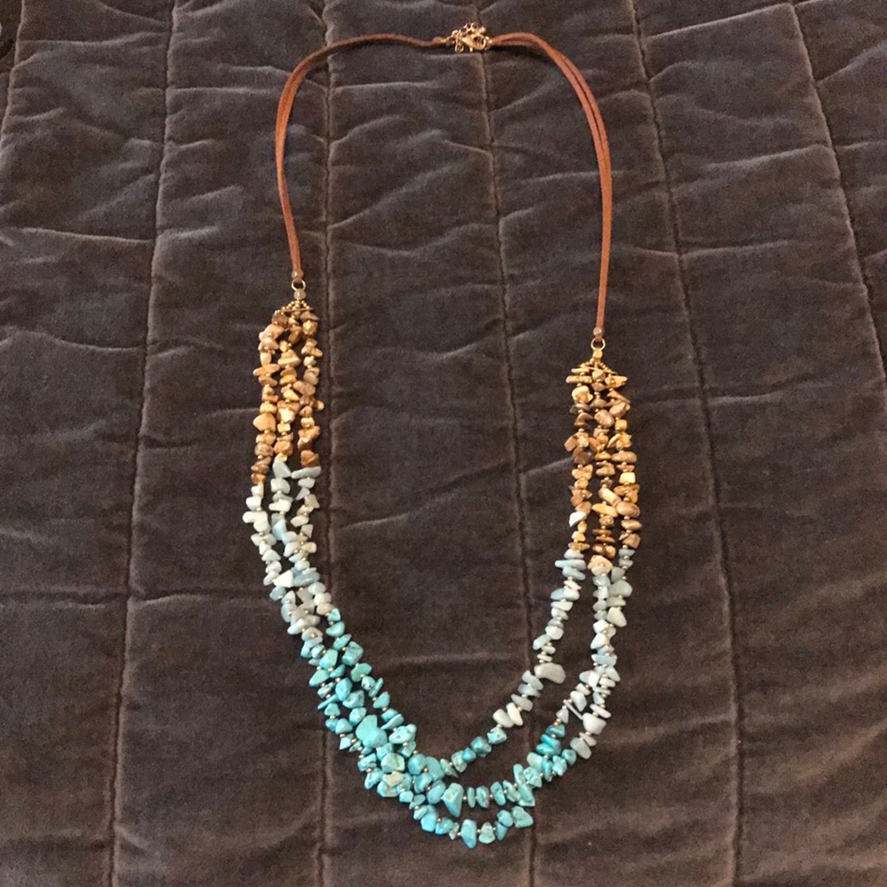 Brown leather, turquoise necklace